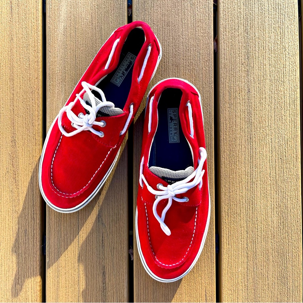 men’s Sperry top sider red canvas size 12
